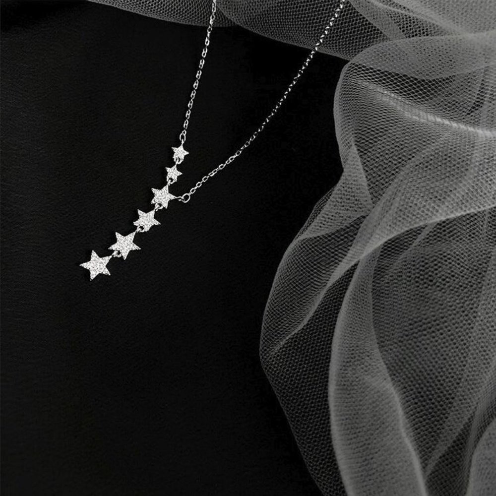 NEW 925 Sterling Silver Diamond Star Drop Necklace - Picture 8 of 11